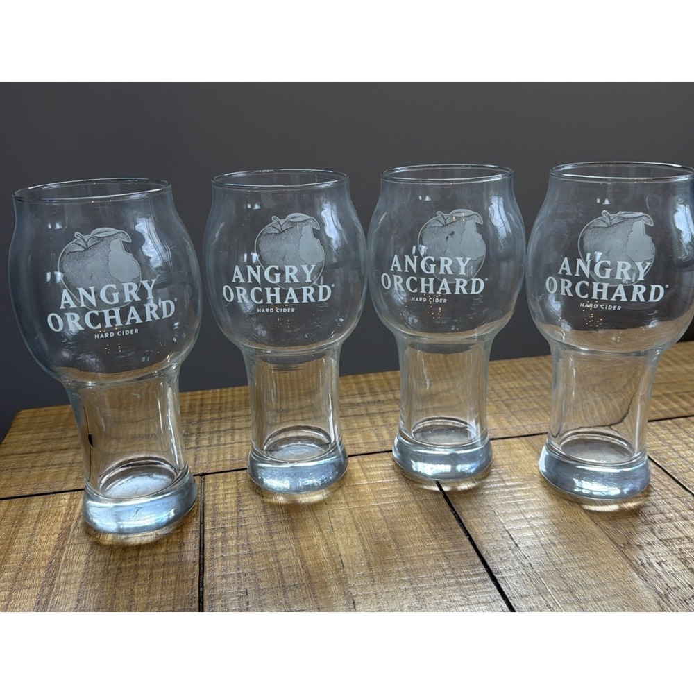 Angry Orchard Hard‎ Cider Glasses Set of 4 Clear Logo Tulip Pint  7 inch